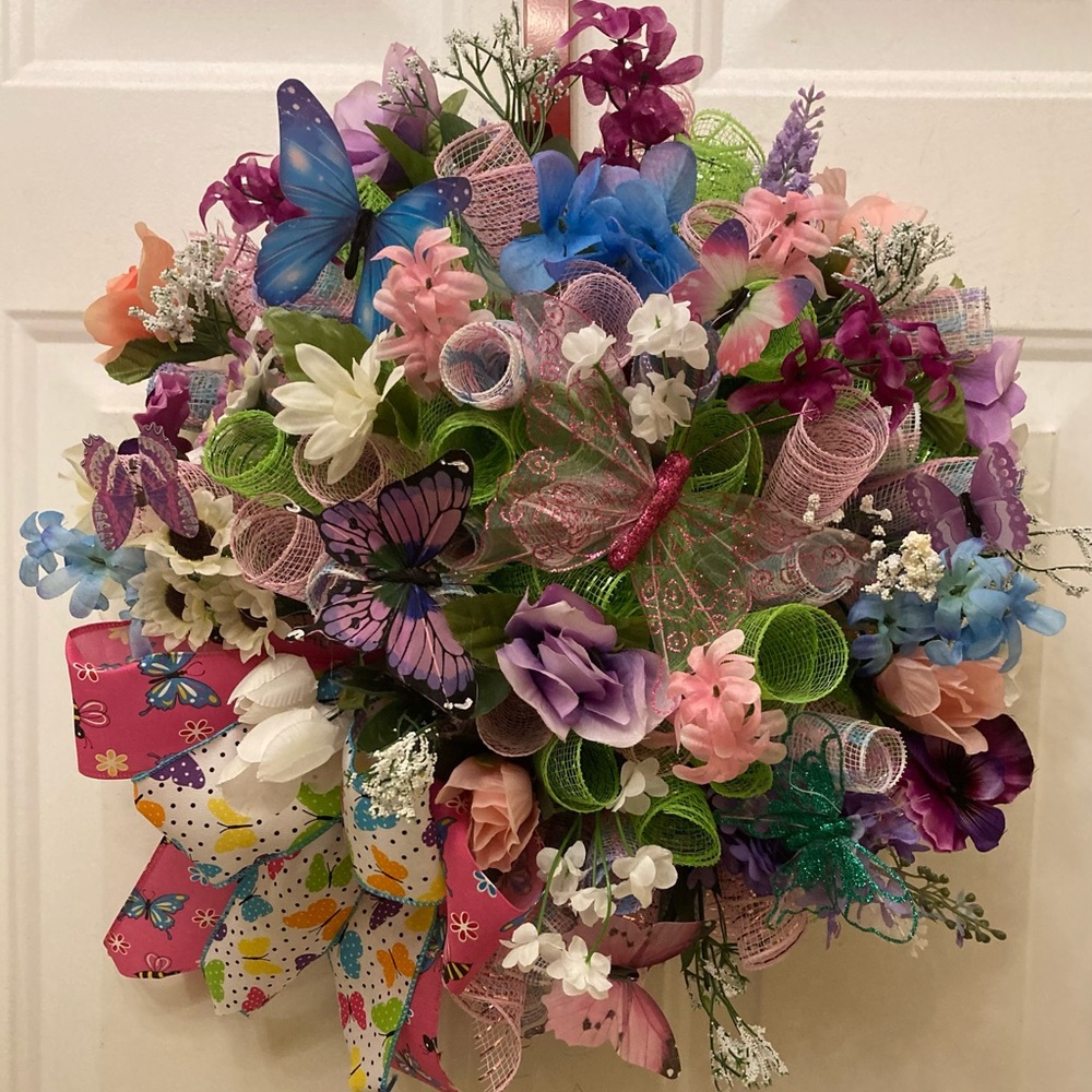 This my most recent Butterfly Wreath that I made. All hand crafted